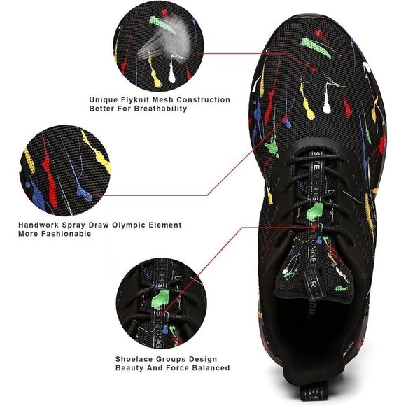 ?Mens Black Running Shoes Stylish Sports Tennis Walking Sneakers